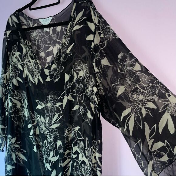 Allison Taylor 2X 100% Silk Chiffon Blouse Popover Black Floral - Picture 2 of 7